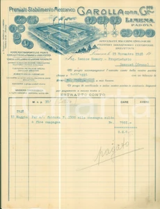Documento originale, autentico 1928 LIMENA Società Anonima Giuseppe GAROLLA Macchine enologiche Fattura 1
