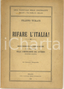 Libro, pubblicazione d epoca 1920 Filippo TURATI Rifare l Italia!  Discorso alla Camera dei Deputati RARO 1