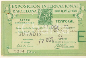 Oggetto da collezione cartaceo 1929 Exposicion Internacional BARCELONA  Biglietto di ingresso 1 Oggetto da collezione cartaceo 1929 Exposicion Internacional BARCELONA  Biglietto di ingresso 1