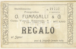 Oggetto da collezione cartaceo 1910 ca MILANO Stabilimento Fotografico O. FUMAGALLI  Tessera buoni regalo 1 Oggetto da collezione cartaceo 1910 ca MILANO Stabilimento Fotografico O. FUMAGALLI  Tessera buoni regalo 1