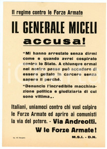 Oggetto da collezione cartaceo 1974 PROPAGANDA  MSI Arresto Generale Vito MICELI Via Andreotti! Volantino 1 Oggetto da collezione cartaceo 1974 PROPAGANDA  MSI Arresto Generale Vito MICELI Via Andreotti! Volantino 1
