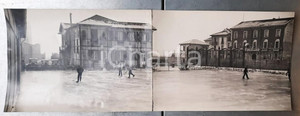 Fotografia d epoca originale 1935 MILANO Viale Espinasse  Nuovo campo per hockey e pattinaggio Foto doppia 1
