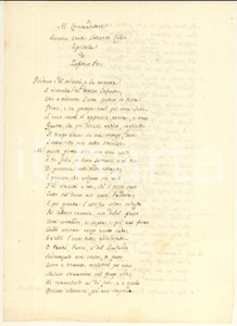 Autografo originale 1859 FERMO Zeffirino RE  Epistola in versi per il Buon Anno Autografo 1