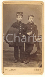 Fotografia d epoca originale 1875 MILANO Fratelli LORETZ bambini in divisa REGIO ESERCITO Foto CLERICI CDV 1