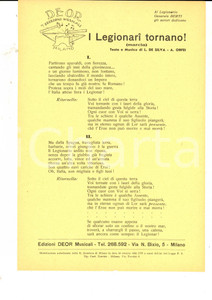 Oggetto da collezione cartaceo 1938 L. DE SILVA  A. ORFEI I Legionari tornano! marcia Volantino canzone 1