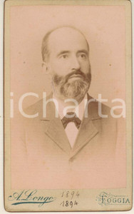 Fotografia d epoca originale 1894 FOGGIA Filippo LORETZ studioso e insegnante  Foto Achille LONGO CDV 1