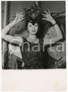 Fotografia d epoca originale 1955 ca FRANCE  HAUTE COUTURE Modella indossa maschera piumata  Foto 13x18 cm 1