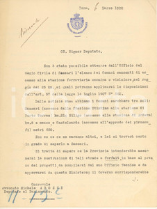 Documento originale, autentico 1908 ROMA Ministero Lavori Pubblici  Lettera su accesso stazioni in Sardegna 1