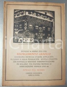 Giornale, rivista storica 1920 IL RISORGIMENTO GRAFICO Cartello murale Rivista n° 4 LINOTYPE ITALIANA 1