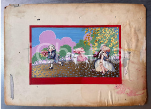 Opera d’arte autentica 1925 ca Artista Adolfo BUSI  Bambini damerini  Fiori Bozzetto NON FIRMATO 1