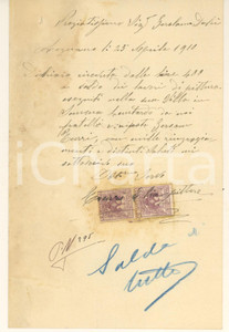 Autografo originale 1910 LEGNANO Ricevuta pittore Gersam TURRI per lavori Autografo 1 Autografo originale 1910 LEGNANO Ricevuta pittore Gersam TURRI per lavori Autografo 1