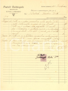 Documento originale, autentico 1912 SOMMA LOMBARDO VA Fratelli GALDANGELO scalpellini  Fattura intestata 2 1