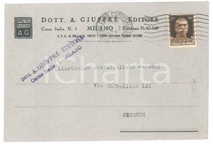 Cartolina originale da collezione 1942 MILANO Dott. A. GIUFFRE  EDITORE scrive a Prof. Giuliano MAZZONI Cartolina 1