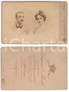 Fotografia d epoca originale 1890 ca MILANO Ritratto di una coppia di sposi Foto GUIGONI e BOSSI 11x16 1