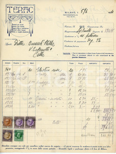 Oggetto da collezione cartaceo 1934 MILANO Foro Bonaparte 69 TERAC Reggi calze e maglie elastiche  Fattura 1