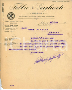 Oggetto da collezione cartaceo 1921 MILANO Piazza Macello 2123 FABBRE E GIAGLIARDI Agenti BSA CYCLES Lettera 1