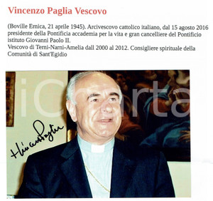 Autografo originale 2000 ca Monsignor Arcivescovo Vincenzo PAGLIA Autografo su fotografia 1