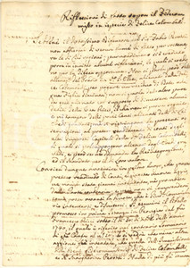 Documento originale, autentico 1750 ca PERUGIA Riflessioni sul fedecommesso di Felice COLOMBELLI 8 pp. 1