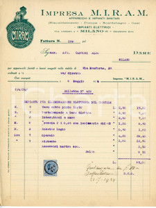 Oggetto da collezione cartaceo 1924 MILANO Via Amedei 4 IMPRESA M.I.R.I.A.M. Impianti elettrici  Fattura 1 Oggetto da collezione cartaceo 1924 MILANO Via Amedei 4 IMPRESA M.I.R.I.A.M. Impianti elettrici  Fattura 1