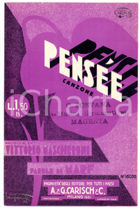 Oggetto da collezione cartaceo 1931 Pensée canzone di Vittorio MASCHERONI parole di MARF Spartito 1