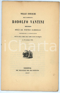 Libro, pubblicazione d epoca 1857 BRESCIA Pietro ZAMBELLI Esequie architetto Rodolfo VANTINI Pubblicazione 1