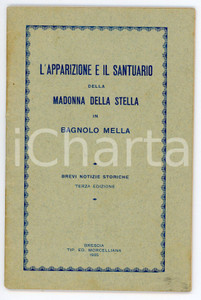 Libro, pubblicazione d epoca 1925 BAGNOLO MELLA Apparizione e santuario Madonna della Stella  Pubblicazione 1