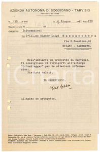 Documento originale, autentico 1941 TARVISIO Prospetto hotel e consiglio di soggiorno a Albergo SCHNABLEGGER 1