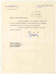 Documento originale, autentico 1948 MILANO Via Pagano 39 ACCIAIERIE POLDI Auguri di Natale a Luigi MAZZACCHERA 1