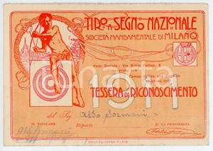 Oggetto da collezione cartaceo 1911 MILANO Tiro a segno nazionale  Tessera di Aldo SORMANI 11x7 cm 1