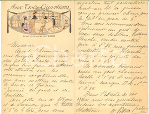 Materiale pubblicitario d’epoca 1910 ca PARIS bd de la Madeleine  Aux Trois Quartiers  Lettera pubblicitaria 1