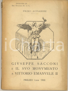 Libro, pubblicazione d epoca 1925 Primo ACCIARESI Giuseppe Sacconi e il monumento a Vittorio Emanuele II 1