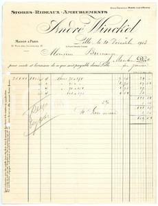 Documento originale, autentico 1913 LILLE  ANDRÈ WINKEL Stores, rideux, ameublements  Facture 4 1