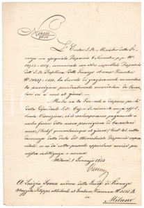 Documento originale, autentico 1833 MILANO Aumento di provvigione a Luigia SOMA vedova di finanziere 1