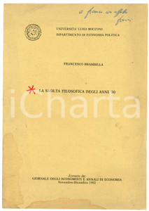 Libro, pubblicazione d epoca 1982 Francesco BRAMBILLA La svolta filosofica degli anni  80  Invio autografo 1