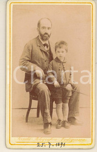 Fotografia d epoca originale 1891 LODI Filippo LORETZ insegnante con il figlio bambino Foto CDV 1