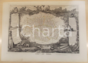 Stampa, bozzetto originale 1861 PARIS Atlas National de la France  illustré  Département GERS n.31 1