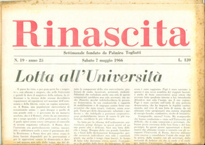 Giornale, rivista storica 1966 RINASCITA Pietro INGRAO Antifascismo e lotta all Università  Giornale 1 Giornale, rivista storica 1966 RINASCITA Pietro INGRAO Antifascismo e lotta all Università  Giornale 1