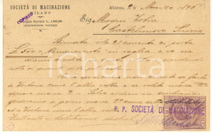 Cartolina originale da collezione 1896 MILANO Società di Macinazione  Molino alla Certosa Cartolina intestata 1