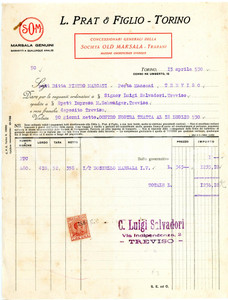 Documento originale, autentico 1930 TORINO Corso Re Umberto, 15 L. PRAT E FIGLIO Fattura per bozzello Marsala 1