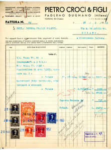 Documento originale, autentico 1953 PADERNO DUGNANO Pietro CROCI E FIGLI Fattura per piastrelline in grés 1