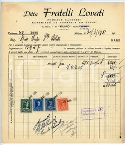 Documento originale, autentico 1951 MILANO via Bitinia 11 Fornace Fratelli LOVATI Fattura per mattoni 6 1