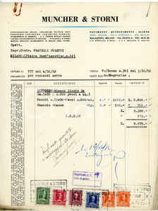 Documento originale, autentico 1952 MILANO via U. Foscolo, 1  MUNCHER E STORNI Fattura per litogres 1