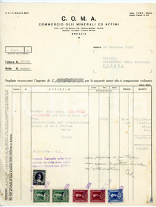 Documento originale, autentico 1956 BRESCIA via P. Da Cemmo, 2 C. O. M. A. Fattura vendita olio minerale 1