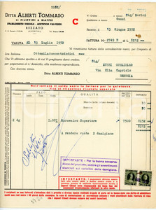 Documento originale, autentico 1952 REZZATO Stabilimento vinicolo Tommaso ALBERTI Fattura per marzemino 1
