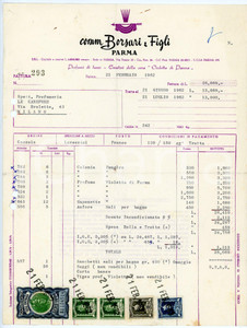 Documento originale, autentico 1962 PARMA via Trento, 30 Comm. BORSARI E FIGLI Fattura acqua di colonia 1