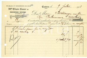 Documento originale, autentico 1913 CASTRES F MAISON Elisée GOURR Meubles et ornements en bois Facture 2 1