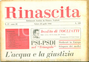 Giornale, rivista storica 1966 RINASCITA Gian Carlo PAJETTA Al Sud non c è acqua né giustizia Giornale 1