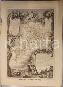 Stampa, bozzetto originale 1861 PARIS Atlas National de la France illustré Département HAUTE GARONNE n.30 1