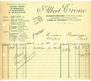 Documento originale, autentico 1913 PARIS Rue du Mail  Albert TRONC Maison de doublures et fantaisies 4 1