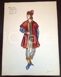 Stampa, bozzetto originale 1970 ca STORIA DELLA MODA Augusta FOI Bozzetto UMANESIMO uomo Lucco FIRMATO 1